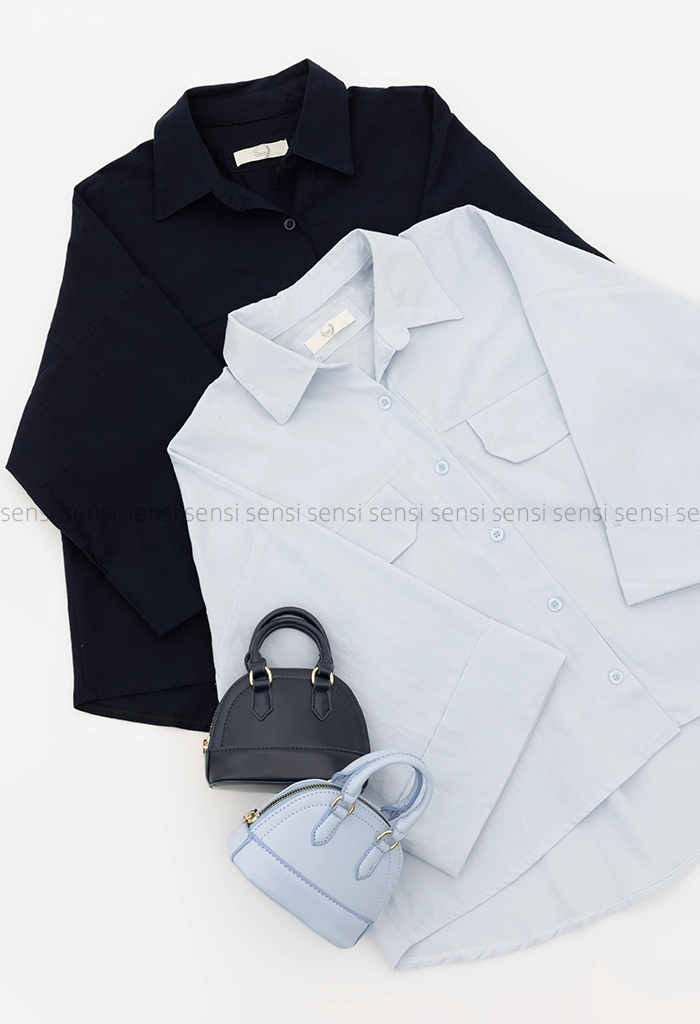 شومیز لینن جیب نما کد1005359